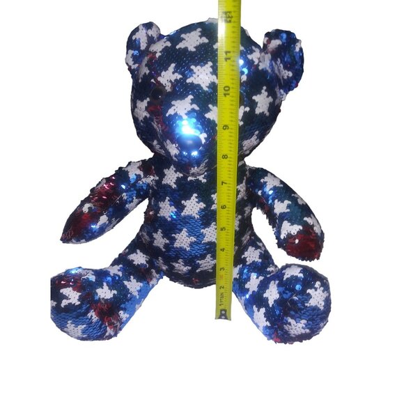 GOFFA Patriotic Sequins Flip Bear Red White and Blue Stars Plush Teddy - Picture 9 of 9